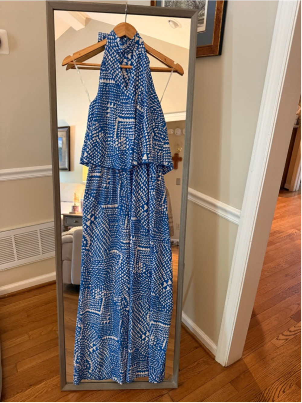 Women's Tyche Blue & White Patterned Halter Jumpsuit S